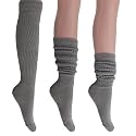 AWS/American Made Slouch Socks Cotton Scrunch Knee High Extra Long and Heavy Socks (2, Gray)