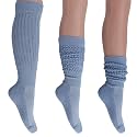 AWS/American Made Slouch Socks Cotton Scrunch Knee High Extra Long and Heavy Socks (2, Light Blue)