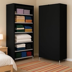 awtatos multipurpose collapsible wardrobe cabinet  foldable fabric organizer with 69 shelves  portable clothes storage rack for bedroom home amp office black 6_layer