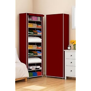awtatos multipurpose collapsible wardrobe cabinet  foldable fabric organizer with 69 shelves  portable clothes storage rack for bedroom home amp office maroon 9_layer