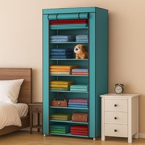 awtatos multipurpose collapsible wardrobe cabinet  foldable fabric organizer with 69 shelves  portable clothes storage rack for bedroom home amp office firozi 9_layer