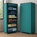 AWTATOS Multipurpose Collapsible Wardrobe Cabinet | Foldable Fabric Organizer with 6–9 Shelves | Portable Clothes Storage Rack for Bedroom, Home &amp; Office (Firozi, 6_Layer)