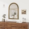 Axeman 24x36 Arched Wall Mirror, Decorative Bathroom Mirror, Traditional Vintage Wall Mounted Mirror with Beaded Frame for Accent Living Room Vanity Bedroom Entryway, Gold
