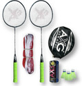 AXG NEW GOAL Scratchless A-2000 Badminton Racquets set Of 2 with 3 Plastic Shuttles and Net Badminton Kit