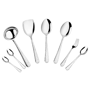 axiom stainless steel cutlery amp flatware serving set of 22 pieces premium tableware spoon amp fork dinner tea amp dessert spoons for 6 with ladle karchi rice amp serving spoon chammach hammered finish