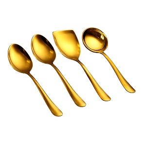 axiom stainless steel golden serving tools set 4 piece heavy gauge non-stick set of 1 soup ladle karchi 2 solid spoon chamcha amp 1 rice spoon for serving soupcurrydalrice gold