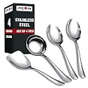 AXIOM Stainless Steel Serving Tools 4 Piece Heavy Gauge Non-Stick Set Of 1 Soup Ladle (Karchi), 2 Solid Spoon (Chamcha) And 1 Rice Spoon For Serving Soup/Curry/Dal/Rice/Pasta, 23 Centimeters