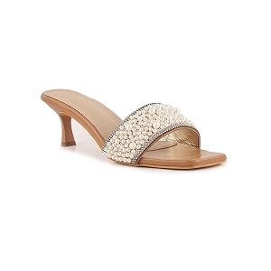 AXIUM Pearl Embellished Beige Heels 2.5-Inch