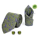 Axlon Tie for Men – Paisley Silk Neck Ties Set with Cufflinks Flower Pin, Pocket Square & Black Gift Box, Combo Necktie Sets for Office Wear, Formal Suits & Weddings (0, AXPARRX)