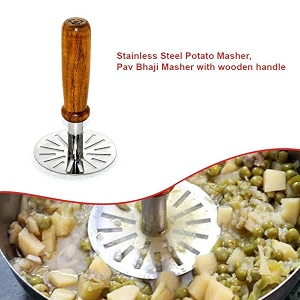 axn vegetablepotatopav bhaji masher with wooden handle - wooden handle