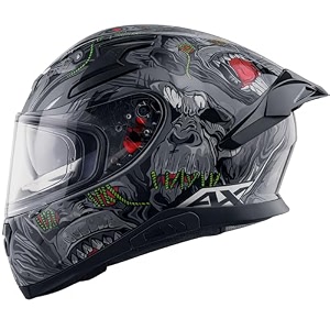 axor apex ascetic motorcycle helmet  triple certified isidotece  bold monkey graphic anti-scratch visor lightweight amp safe design for street and touring riders- red grey size 2xl