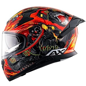 axor apex ascetic motorcycle helmet  triple certified isidotece  bold monkey graphic anti-scratch visor lightweight amp safe design for street and touring riders- red grey size 2xl