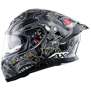 axor apex ascetic motorcycle helmet  triple certified isidotece  bold monkey graphic anti-scratch visor lightweight amp safe design for street and touring riders- red grey size 2xl