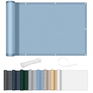 axt shade balcony privacy screen 90x500cm waterproof balcony cover wind and uv protection with cable ties for outdoor terrace-grey blue