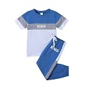 Axumity 6-12 Years Kid Boys Clothes Outfits Casual Crew Neck Colorblock Short Sleeve Top Fall Pants Set