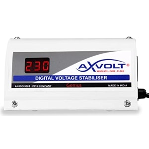 axvolt genius digital tv voltage stabilizer for led smart qled amp oled tvs up to 55 inch  supports set top box amp home theatre  wide voltage protection  white