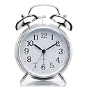 Metal Retro Twin Bell Alarm Clock With Tick-Tick Movement, With Night Light Function And Loud Old-Fashioned Alarm, Battery Operated, Silver - Analog, 9 Cm