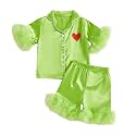 Ayalinggo Toddler Kids Girl Christmas Pajamas Baby Green Satin Silk Button Down Shirts Jammies Xmas Matching Pjs Outfits
