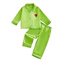 Ayalinggo Toddler Kids Girl Christmas Pajamas Baby Green Satin Silk Button Down Shirts Jammies Xmas Matching Pjs Outfits