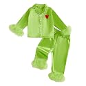 Ayalinggo Toddler Kids Girl Christmas Pajamas Baby Green Satin Silk Button Down Shirts Jammies Xmas Matching Pjs Outfits
