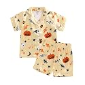 Ayalinggo Toddlers Halloween Pajamas Baby Kids Boy Girl Pumpkin Pajama Set Ghost Pjs Jammies Button Down Lounge Sleepwear
