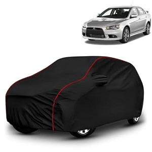 ayshu all-weather resistant car cover compatible with mitsubishi lancer  triple-stitched mirror amp antenna pockets with elastic bottom hem amp buckle strap  dustproof uv protection