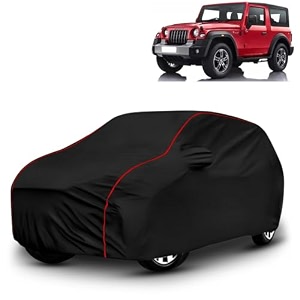 ayshu all-weather resistant car cover compatible with mahindra thar  triple-stitched mirror amp antenna pockets with elastic bottom hem amp buckle strap  dustproof uv protection