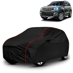 ayshu all-weather resistant car cover compatible with mahindra scorpio n  triple-stitched mirror amp antenna pockets with elastic bottom hem amp buckle strap  dustproof uv protection