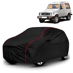 ayshu all-weather resistant car cover compatible with maruti gypsy  triple-stitched mirror amp antenna pockets with elastic bottom hem amp buckle strap  dustproof uv protection
