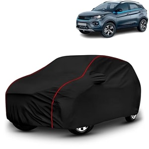 ayshu all-weather resistant car cover compatible with tata nexon ev max  triple-stitched mirror amp antenna pockets with elastic bottom hem amp buckle strap  dustproof uv protection
