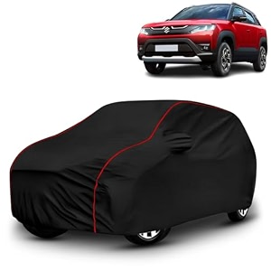 ayshu all-weather resistant car cover compatible with maruti suzuki vitara brezza  triple-stitched mirror amp antenna pockets with elastic bottom hem amp buckle strap  dustproof uv protection