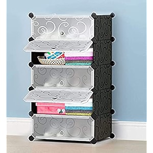 aysis multipurpose portable baby wardrobe organizer foldable collapsible diy plastic wardrobe organizer for clothes diy plastic black 6 layer 2 door