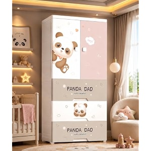 aysis premium modular wardrobe for bedroom kids room and home  spacious clothes storage cabinet with drawers and shelves  modern stylish design heavy duty multiuse organizer- sj6514-little panda