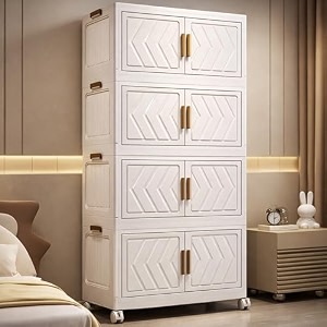 aysis premium modular wardrobe for bedroom kids room and home  spacious clothes storage cabinet with drawers and shelves  modern stylish design heavy duty multiuse organizer - 4 piece - ivory