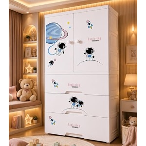aysis premium modular wardrobe for bedroom kids room and home  spacious clothes storage cabinet with drawers and shelves  modern stylish design heavy duty multiuse organizer- sj6514-starry sky