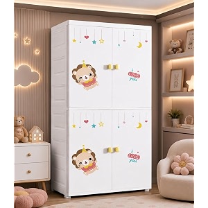 aysis premium modular wardrobe for bedroom kids room and home  spacious clothes storage cabinet with drawers and shelves  modern stylish design heavy duty multipurpose organizer -lion