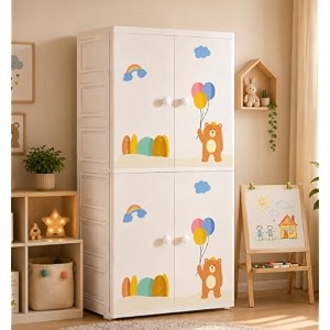 aysis premium modular wardrobe for bedroom kids room and home  spacious clothes storage cabinet with drawers and shelves  modern stylish design heavy duty multiuse organizer - sj6529-balloon-bear