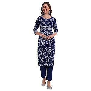 Ayukta Womens Rayon Printed Straight Kurta