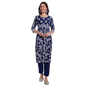 Ayukta Womens Rayon Printed Straight Kurta