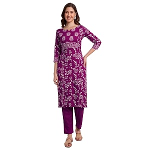 Ayukta Womens Rayon Printed Straight Kurta