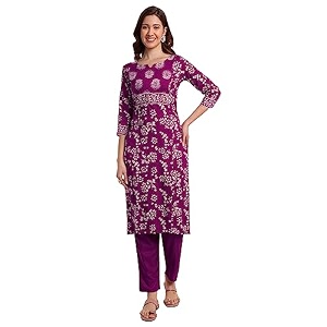 Ayukta Womens Rayon Printed Straight Kurta