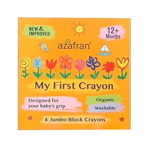 azafran my first crayon 4 jumbo block crayons colors set for kids baby and infant safe hypoallergenic non-toxic washable plant-based crayons colour set ideal toys for 1 year old
