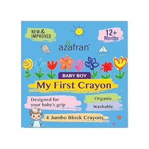 azafran my first crayon for baby boy 4 jumbo block crayons organic washable non-toxic easy grip for tiny hands