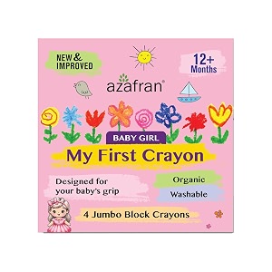 azafran my first crayon for baby girl 4 jumbo block crayons organic washable non-toxic easy grip for tiny hands