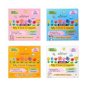 azafran my first crayon for kids  smooth durable easy-to-grip wax crayons  perfect for coloring books art projects amp school supplies combo - pack of 4 variants