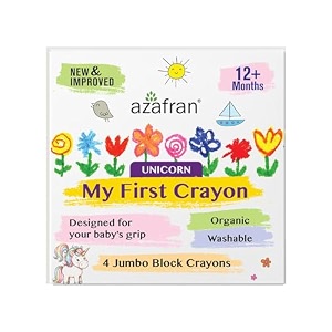 azafran my first crayon - unicorn 4 jumbo block colours colors set for kids baby and infant safe hypoallergenic non-toxic washable plant-based crayons colour set ideal toys for 1 year old