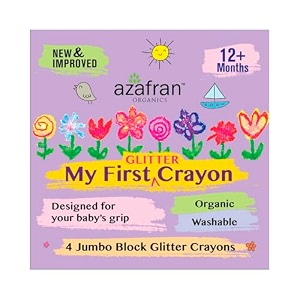 azafran my first organic glitter crayon  4 jumbo washable colors for kids 12 months  non-toxic easy grip toddler crayons  safe art supplies for early learning amp creative drawing