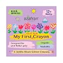 Azafran My First Organic Glitter Crayon | 4 Jumbo Washable Colors for Kids 12 Months+ | Non-Toxic, Easy Grip Toddler Crayons | Safe Art Supplies for Early Learning &amp; Creative Drawing