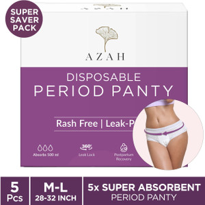 azah period panty pad m-l 28-32 inch 5x super absorbent panties  sanitary pad pack of 5