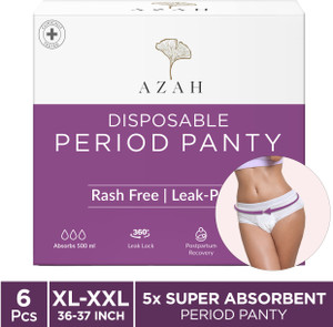 azah period panty pad xl-xxl 36-37 inch 5x super absorbent panties  sanitary pad pack of 6